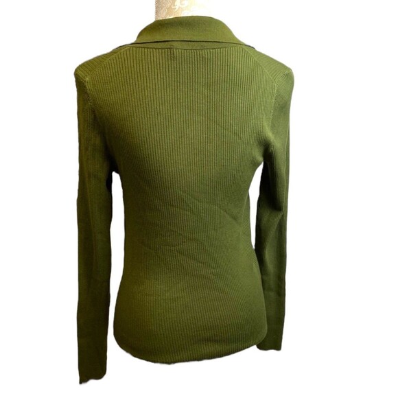 BABATON Aritzia Size M Green McSweeney Ribbed Sweater Open V Neck with Collar - Picture 3 of 9